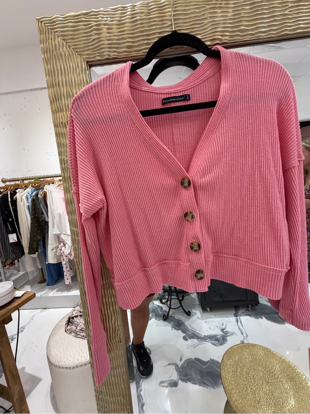 Abercrombie & Fitch Rose Pink Ribbed Button Cardigan